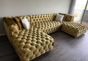 Velvet Upholstered U-Shaped Chesterfield