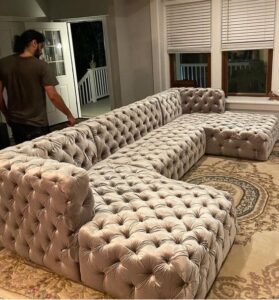 Velvet Upholstered U-Shaped Chesterfield