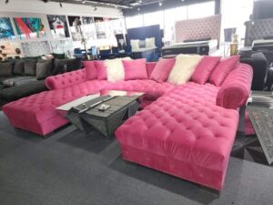 Velvet Upholstered U-Shaped Chesterfield