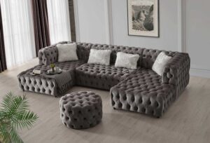 Velvet Upholstered U-Shaped Chesterfield