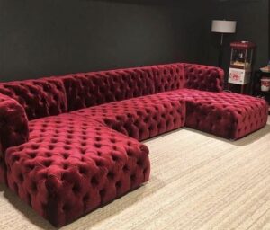 Velvet Upholstered U-Shaped Chesterfield