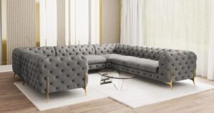 Velvet Upholstered U-Shaped Chesterfield