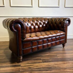 Vintage Brown Leather Chesterfield Settee