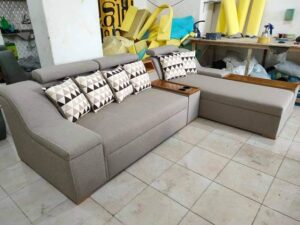 Wooden Chaise Sofa Set with Cushions