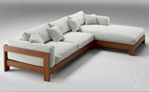 Wooden Chaise Sofa Set with Cushions