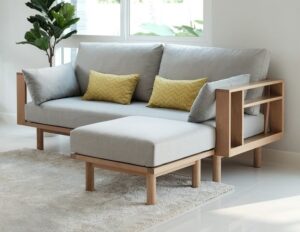 Wooden Chaise Sofa Set with Cushions