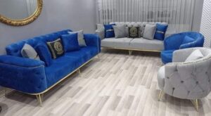 Two-Tone Chesterfield Sofa Set with Contrasting Trim