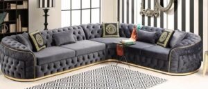 Chenille Chesterfield Sofa Set with Decorative Pillows