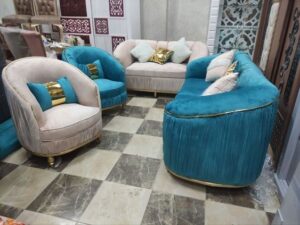 Chenille Chesterfield Sofa Set with Decorative Pillows