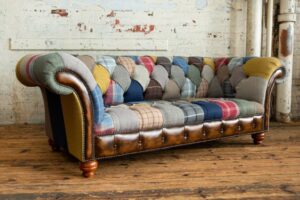 Leatherette Chesterfield Sofa Set with Nailhead Trim