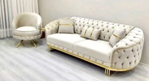 Two-Tone Chesterfield Sofa Set with Contrasting Trim