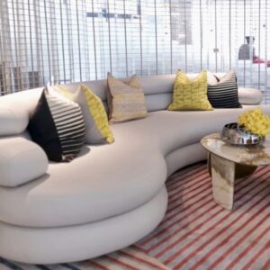 Curved Fabric Sofa Set with Decorative Throw Pillows