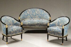 Curved Wooden Sofa Set with Carved Details