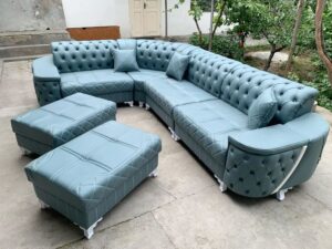 6 Seater Leather Corner Sofa Set