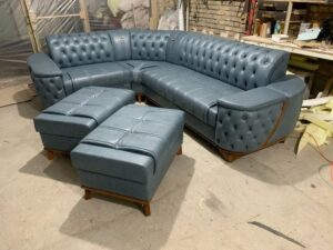 6 Seater Leather Corner Sofa Set
