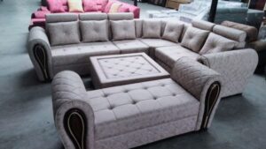 7 Seater Contemporary Corner Sofa Set with Ottoman