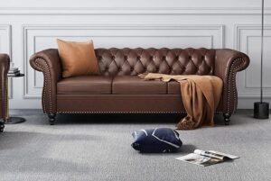 Leather Chesterfield English Roll Arm Sofaset
