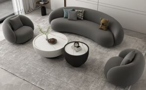 Curved Fabric Sofa Set with Decorative Throw Pillows