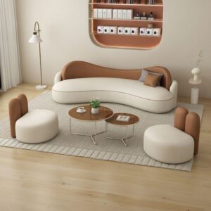 Curved Velvet Sofa Set with Gold Accents