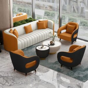 Curved Velvet Sofa Set with Gold Accents