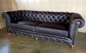 Leather Chesterfield English Roll Arm Sofaset