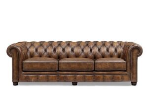 Leather Chesterfield English Roll Arm Sofaset