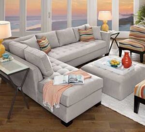Linen Upholstered English Roll Arm Sectional for Casual Elegance