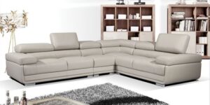 Modern Curved Leather Sofa with Adjustable Headrests