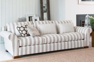 Striped Upholstery English Roll Arm Sofa
