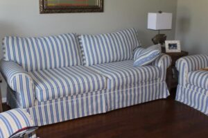 Striped Upholstery English Roll Arm Sofa