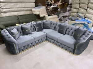 Tufted Linen English Roll Arm Sectional