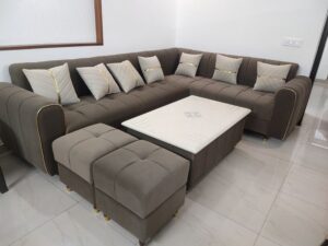 Fabric Upholstered L-Shaped 5-Seater Sectional Sofaset