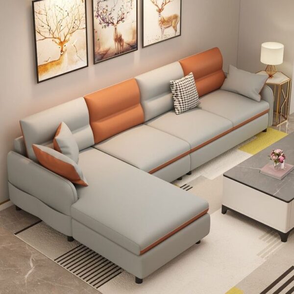 Scandinavian-Inspired L-Shaped Sofa with Wooden Accents