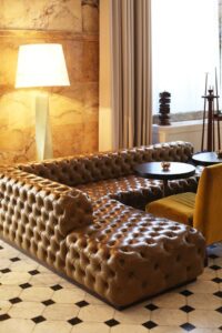 5 Seater Beige L-Shaped Chesterfield Sofaset