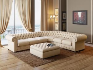 5 Seater Beige L-Shaped Chesterfield Sofaset