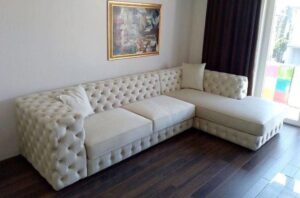 5 Seater Beige L-Shaped Chesterfield Sofaset