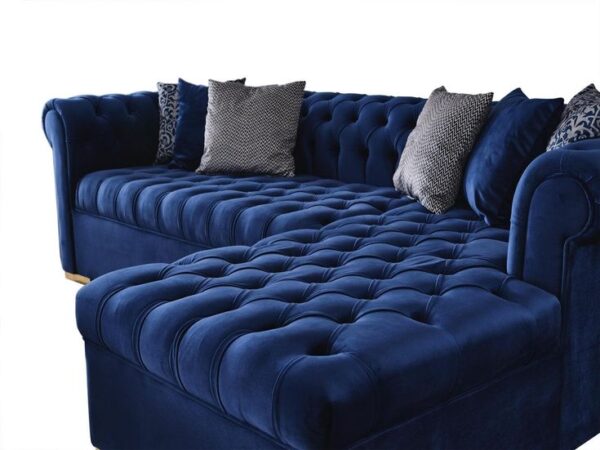 5-Seater Blue Velvet L-Shaped Chesterfield Sofaset