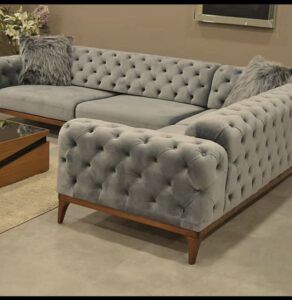 5-Seater Linen Blend L-Shaped Chesterfield Sofaset