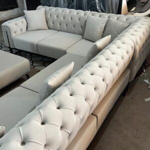5-Seater Linen Blend L-Shaped Chesterfield Sofaset