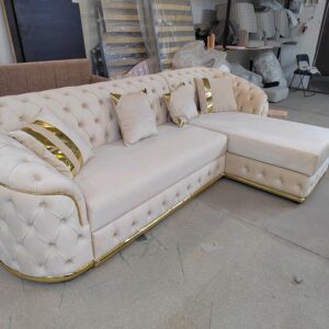 5-Seater Linen Blend L-Shaped Chesterfield Sofaset