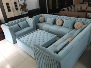 5-Seater Linen Blend L-Shaped Chesterfield Sofaset