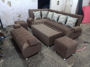 Fabric Upholstered L-Shaped 5-Seater Sectional Sofaset
