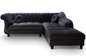 Black Leather L-Shaped Chesterfield Sofaset