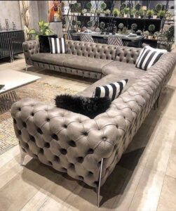 Brown Microfiber L-Shaped Chesterfield Sofaset