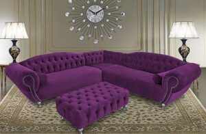 Brown Microfiber L-Shaped Chesterfield Sofaset