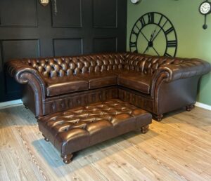 Brown Microfiber L-Shaped Chesterfield Sofaset