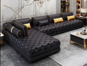 Brown Microfiber L-Shaped Chesterfield Sofaset