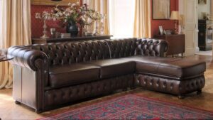 Brown Microfiber L-Shaped Chesterfield Sofaset