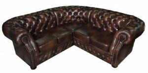 Brown Microfiber L-Shaped Chesterfield Sofaset