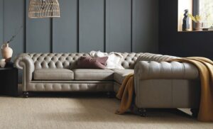 Charcoal Grey L-Shaped Chesterfield Sofaset